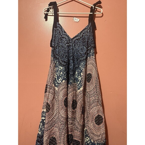 Womens Boho Romper XL Extra Large Blue Red Sleeveless Wide Leg V Neck Loose Fit - Picture 2 of 10